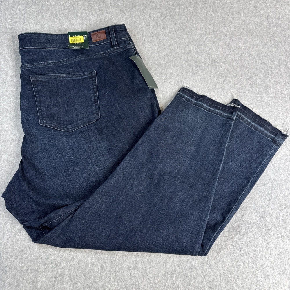 RALPH LAUREN NWT  Embroidered Skinny Cropped Jeans Women's Plus 22W Blue Denim